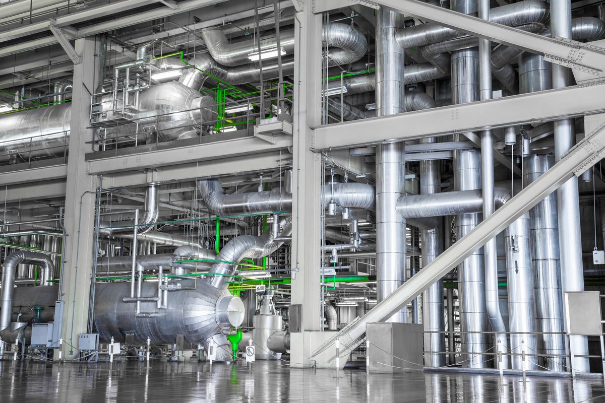 Pipework and equipment inside an industrial power plant